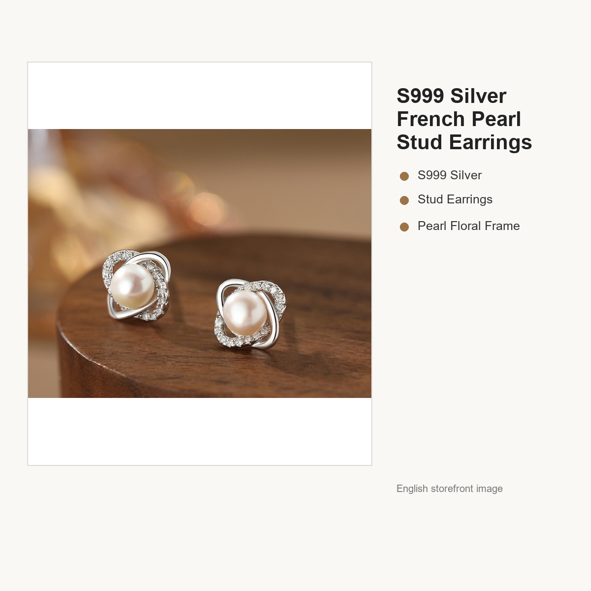 S999 Silver French Pearl Stud Earrings for Women gallery image 1
