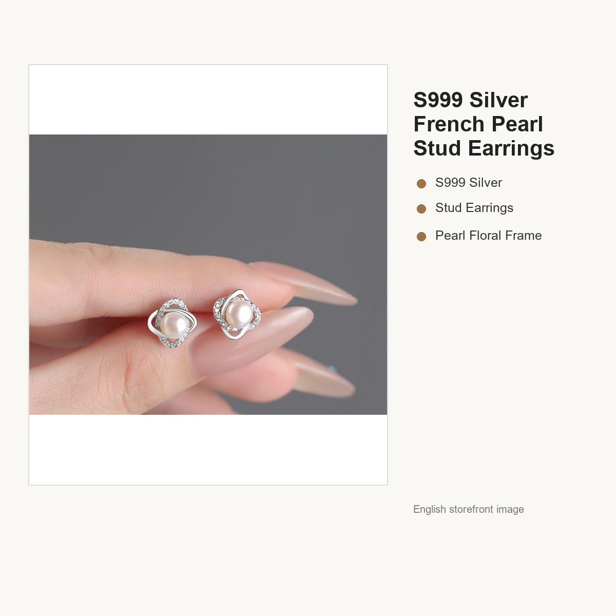 S999 Silver French Pearl Stud Earrings for Women gallery image 2
