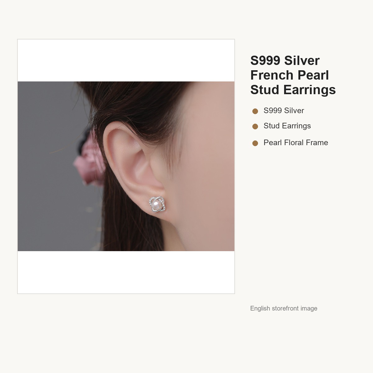 S999 Silver French Pearl Stud Earrings for Women gallery image 3