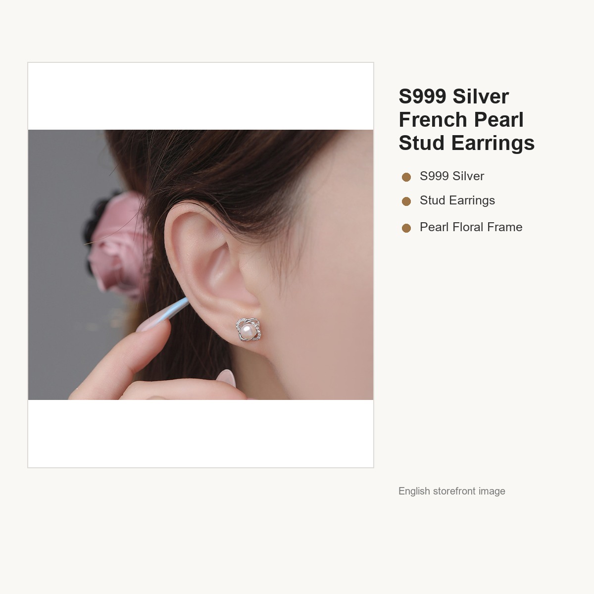 S999 Silver French Pearl Stud Earrings for Women gallery image 4