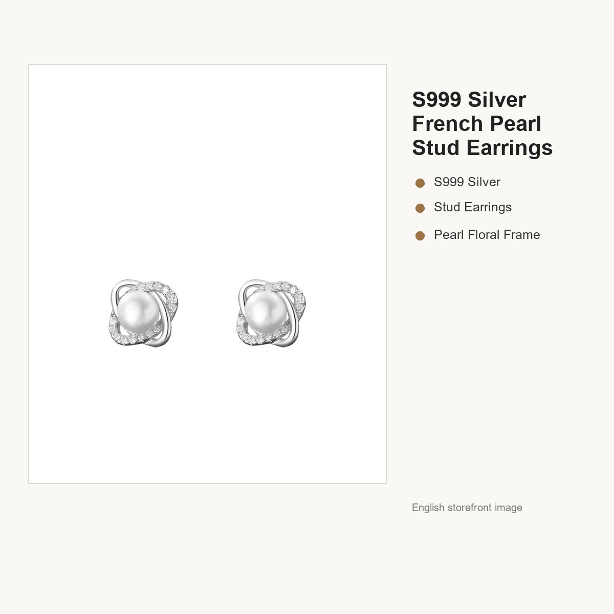 S999 Silver French Pearl Stud Earrings for Women gallery image 5