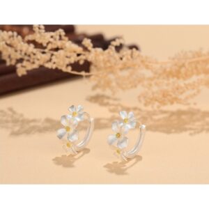 S999 Silver Gardenia Flower Huggie Hoop Earrings for Women clean product image 1