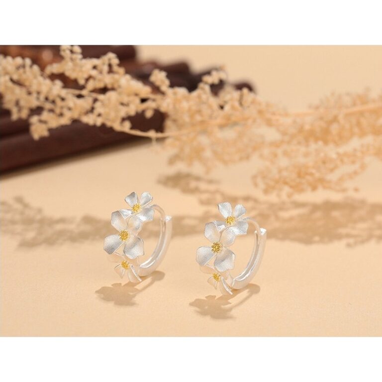 S999 Silver Gardenia Flower Huggie Hoop Earrings for Women clean product image 1