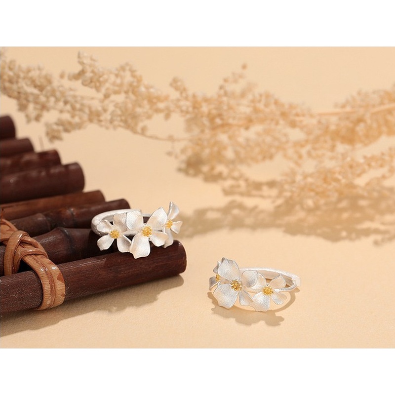 S999 Silver Gardenia Flower Huggie Hoop Earrings for Women clean product image 2