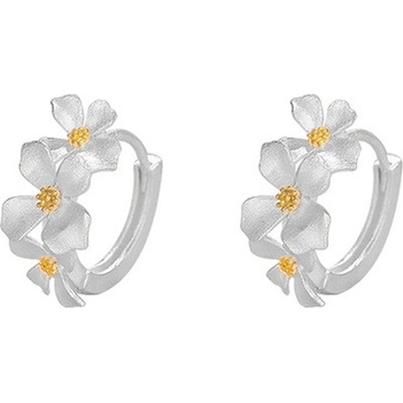 S999 Silver Gardenia Flower Huggie Hoop Earrings for Women clean product image 5