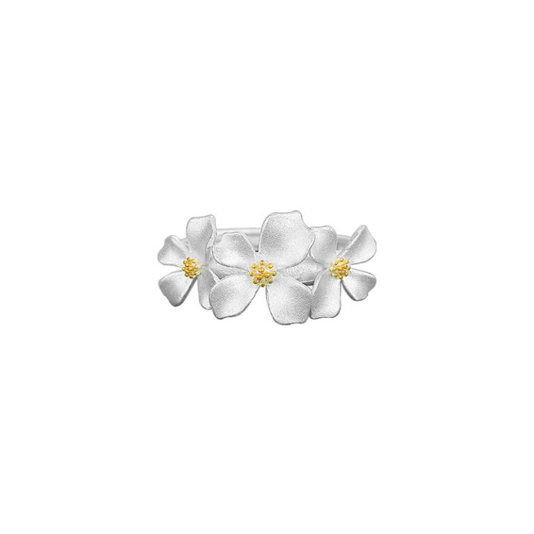 S999 Silver Gardenia Flower Jewelry Set with Necklace Earrings and Ring main product image 1