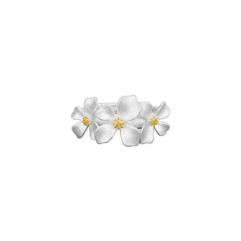 S999 Silver Gardenia Flower Jewelry Set with Necklace Earrings and Ring main product image 1