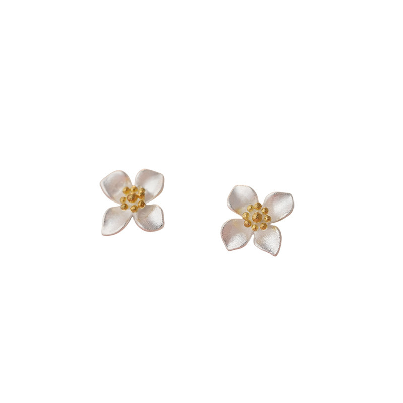 S999 Silver Gardenia Flower Necklace and Stud Earrings Set for Women main product image 5