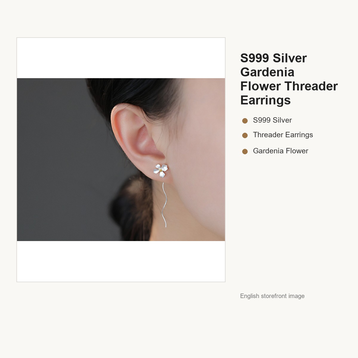 S999 Silver Gardenia Flower Threader Earrings for Women gallery image 3