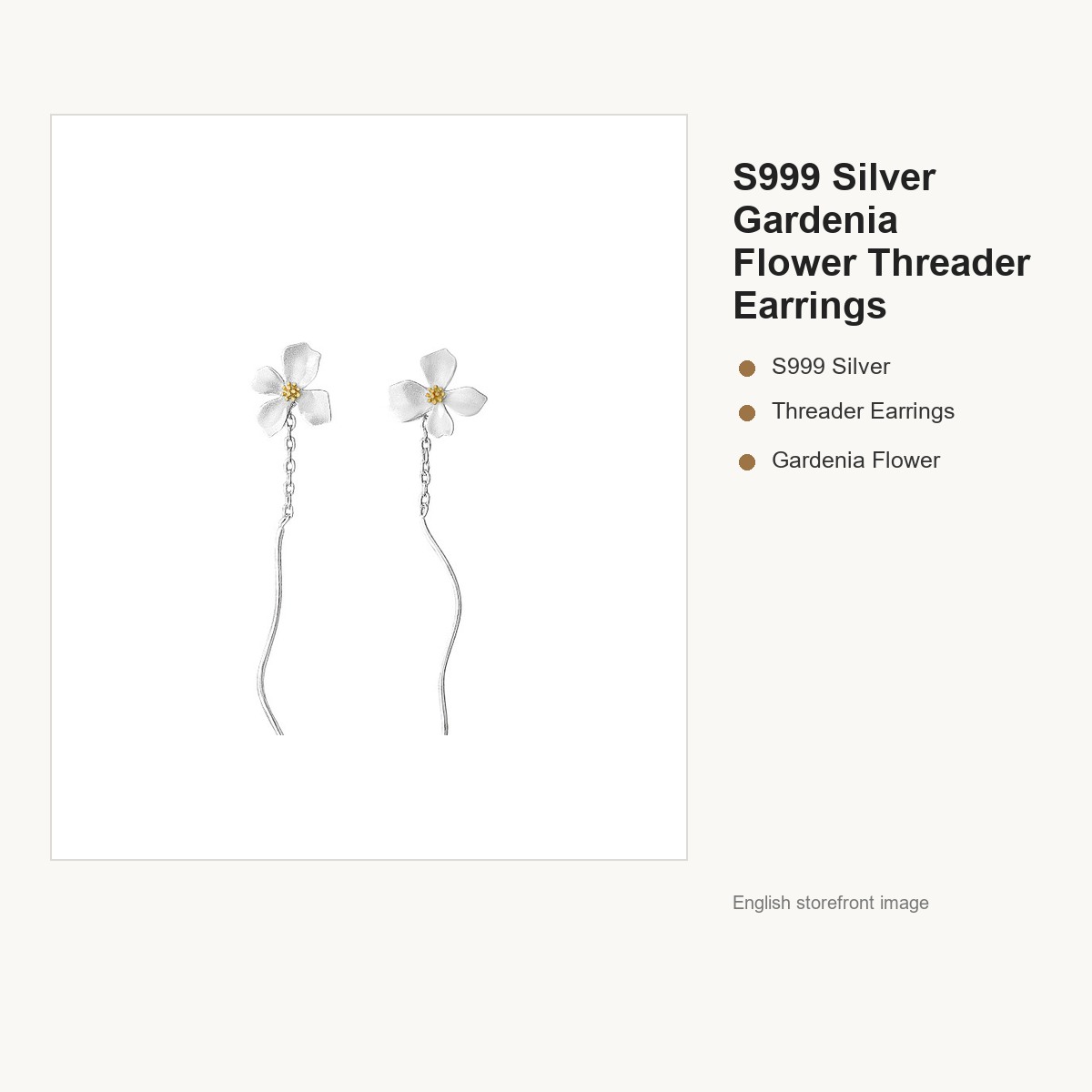 S999 Silver Gardenia Flower Threader Earrings for Women gallery image 5