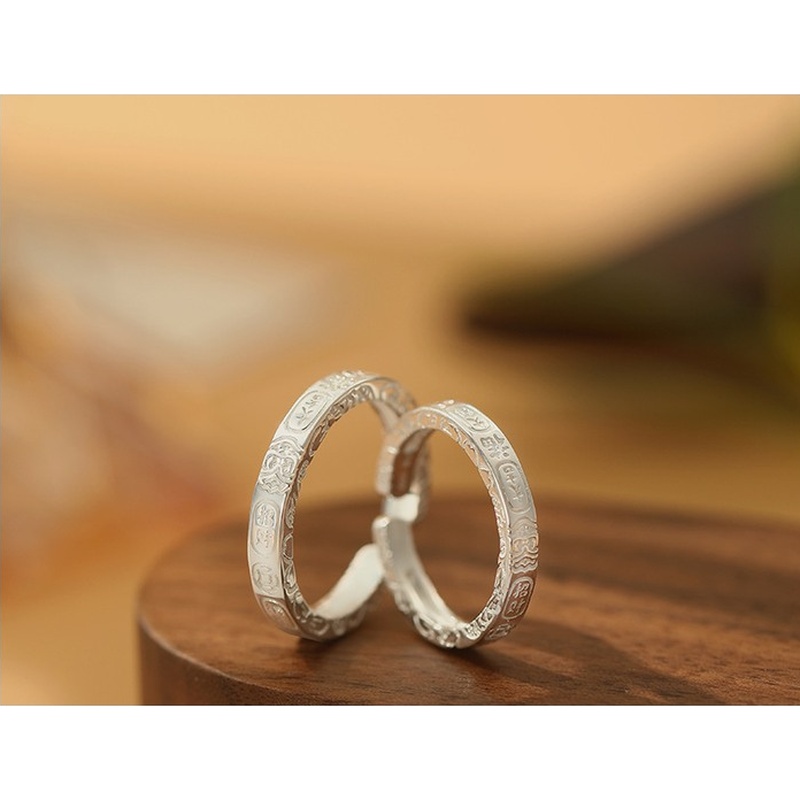 S999 Silver Geometric Couple Ring Set for Women and Men clean product image 1