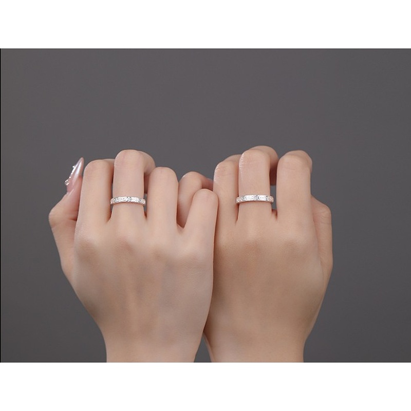 S999 Silver Geometric Couple Ring Set for Women and Men clean product image 2