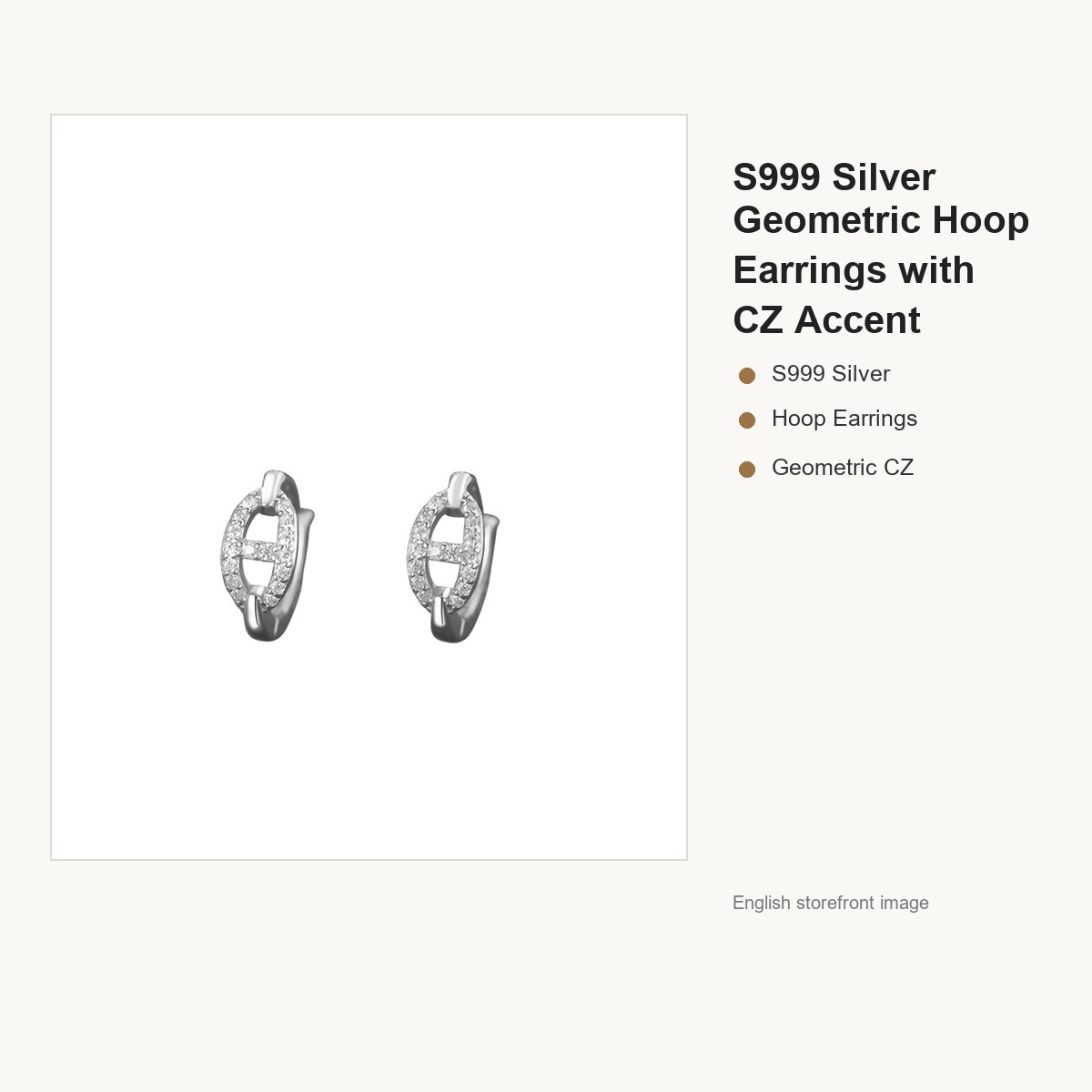 S999 Silver Geometric Hoop Earrings with CZ Accent gallery image 5