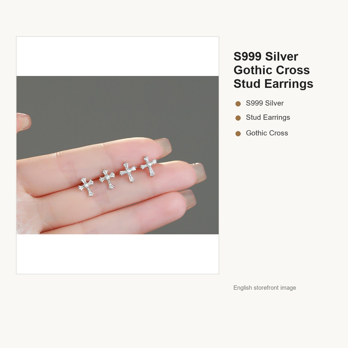 S999 Silver Gothic Cross Stud Earrings for Women gallery image 2