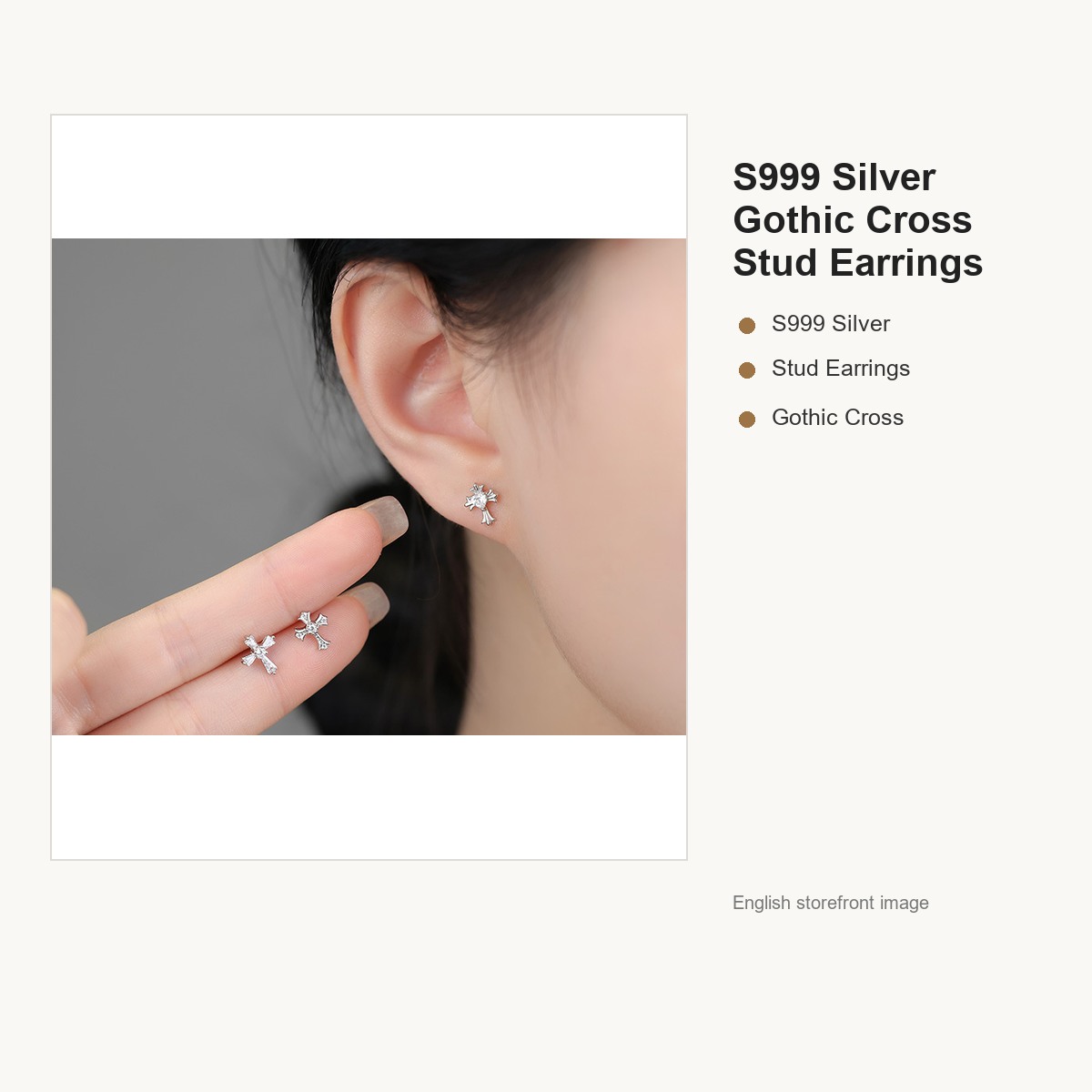 S999 Silver Gothic Cross Stud Earrings for Women gallery image 3