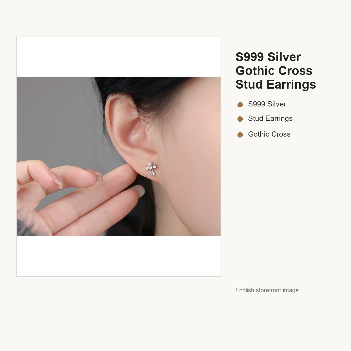 S999 Silver Gothic Cross Stud Earrings for Women gallery image 4