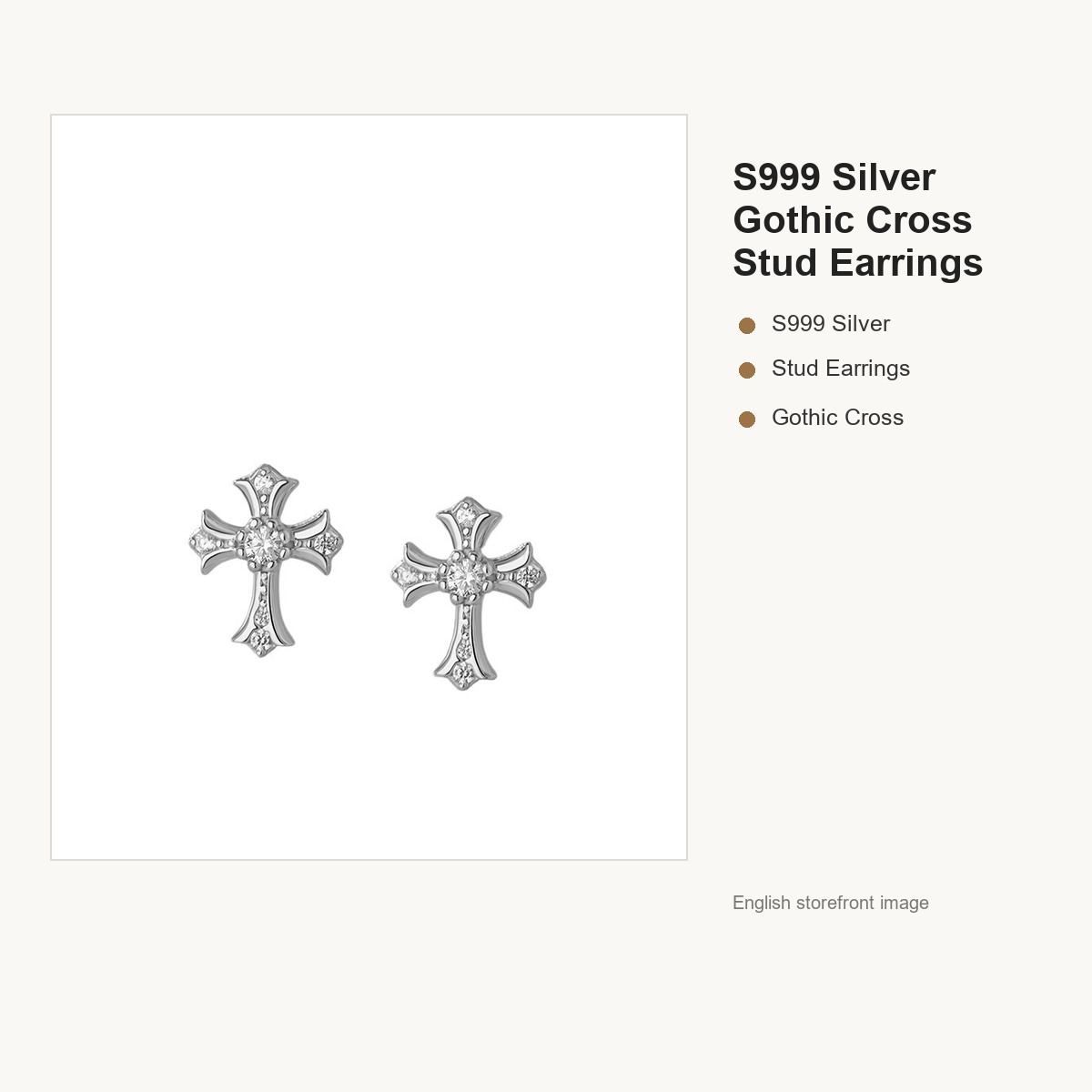 S999 Silver Gothic Cross Stud Earrings for Women gallery image 5