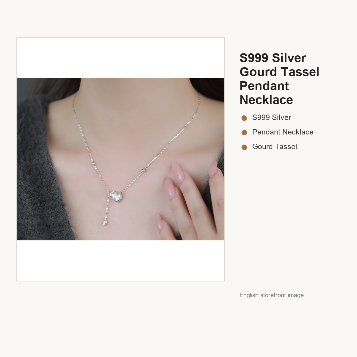 S999 Silver Gourd Tassel Pendant Necklace for Women gallery image 3