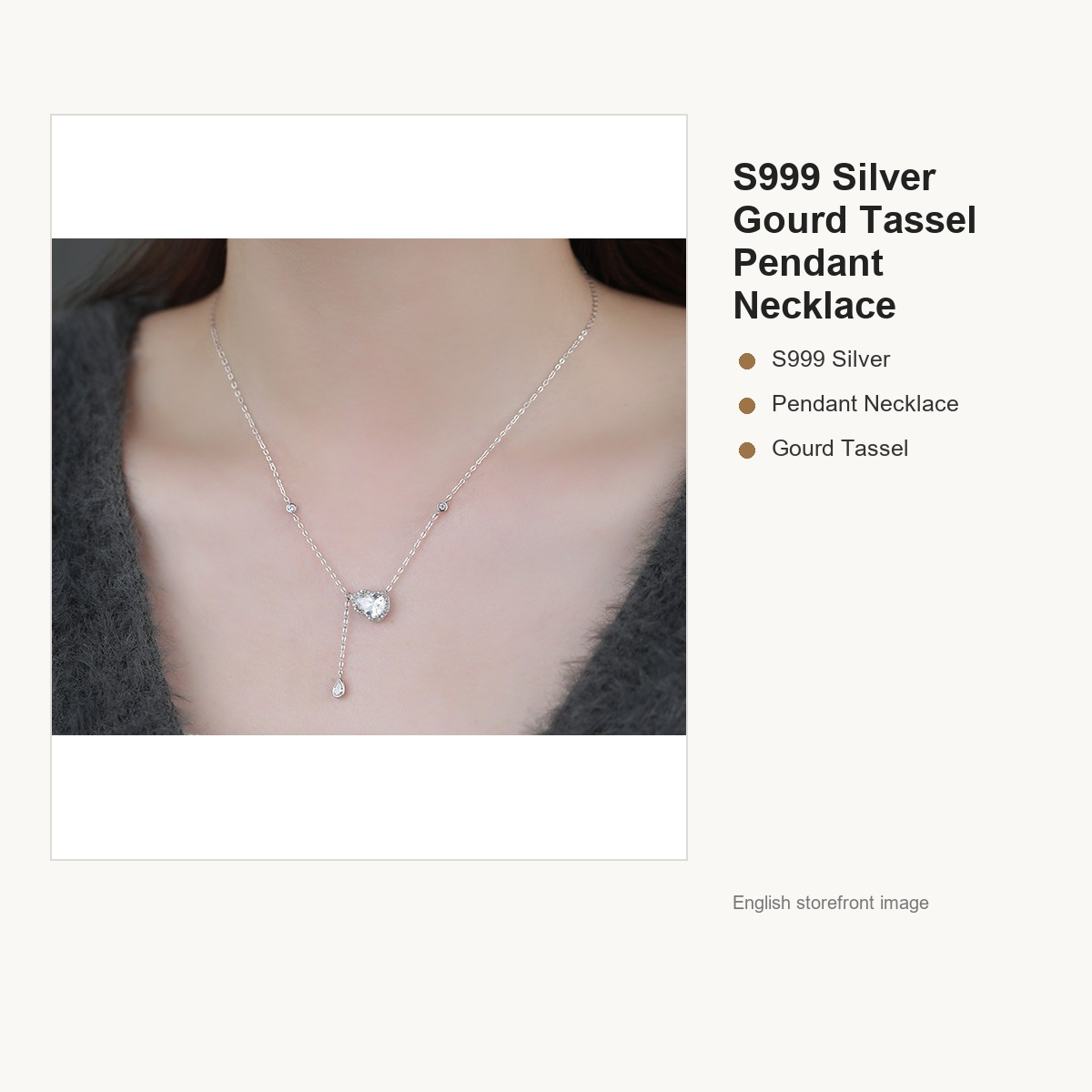 S999 Silver Gourd Tassel Pendant Necklace for Women gallery image 4