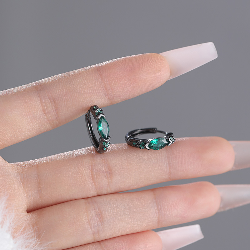S999 Silver Green Eye Huggie Hoop Earrings for Women main product image 2