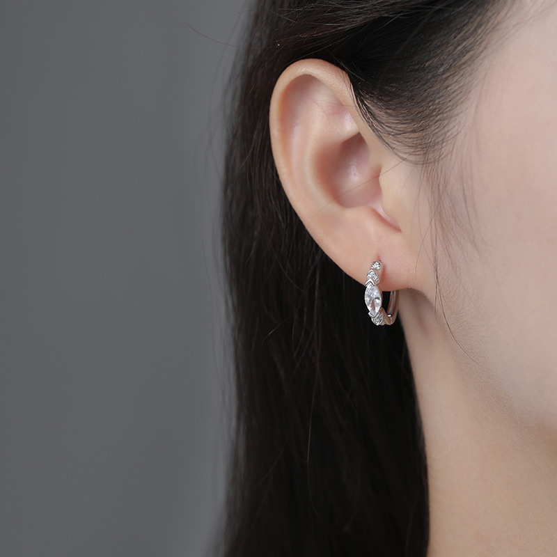 S999 Silver Green Eye Huggie Hoop Earrings for Women main product image 3