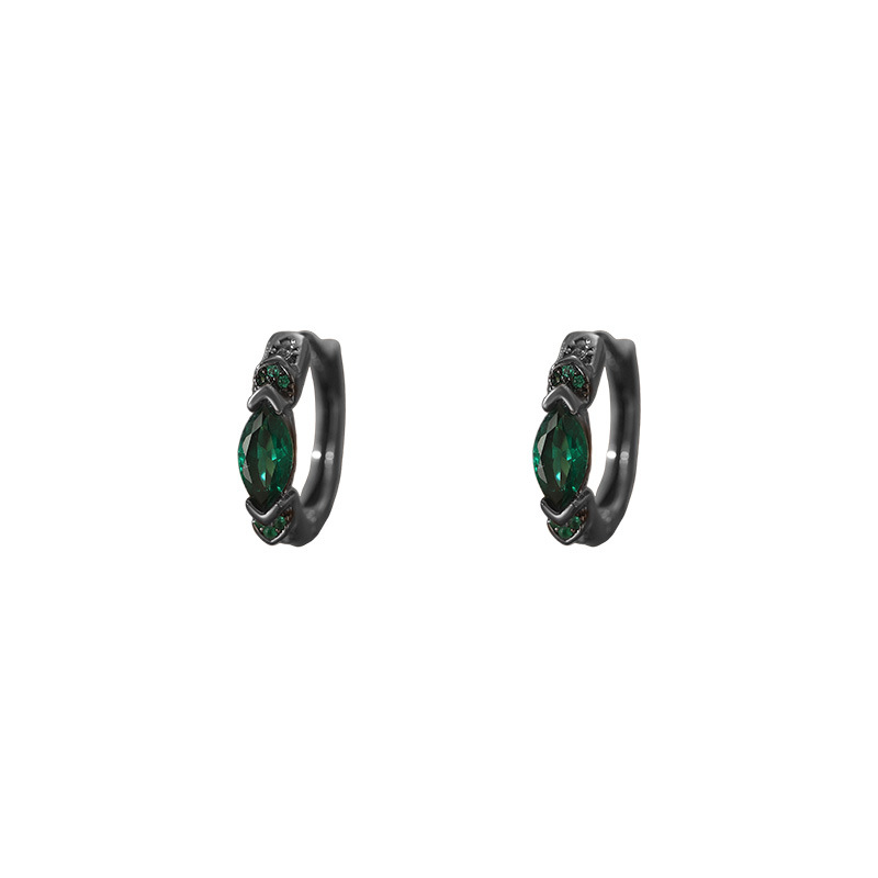 S999 Silver Green Eye Huggie Hoop Earrings for Women main product image 5