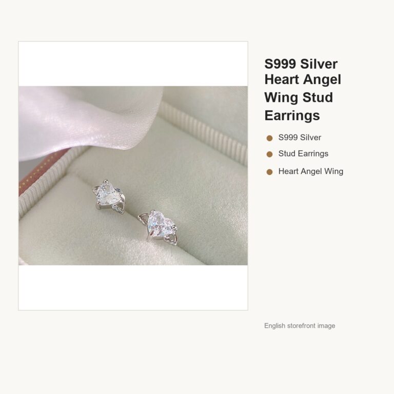 S999 Silver Heart Angel Wing Stud Earrings for Women gallery image 1
