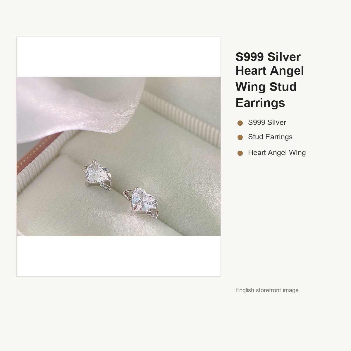 S999 Silver Heart Angel Wing Stud Earrings for Women gallery image 1