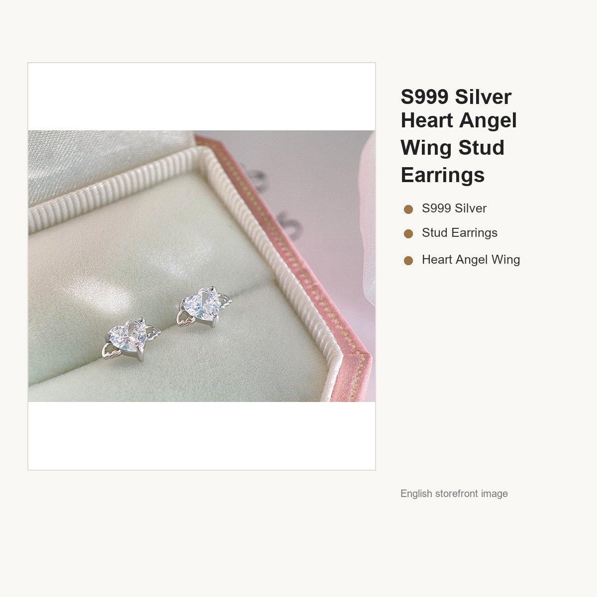 S999 Silver Heart Angel Wing Stud Earrings for Women gallery image 2