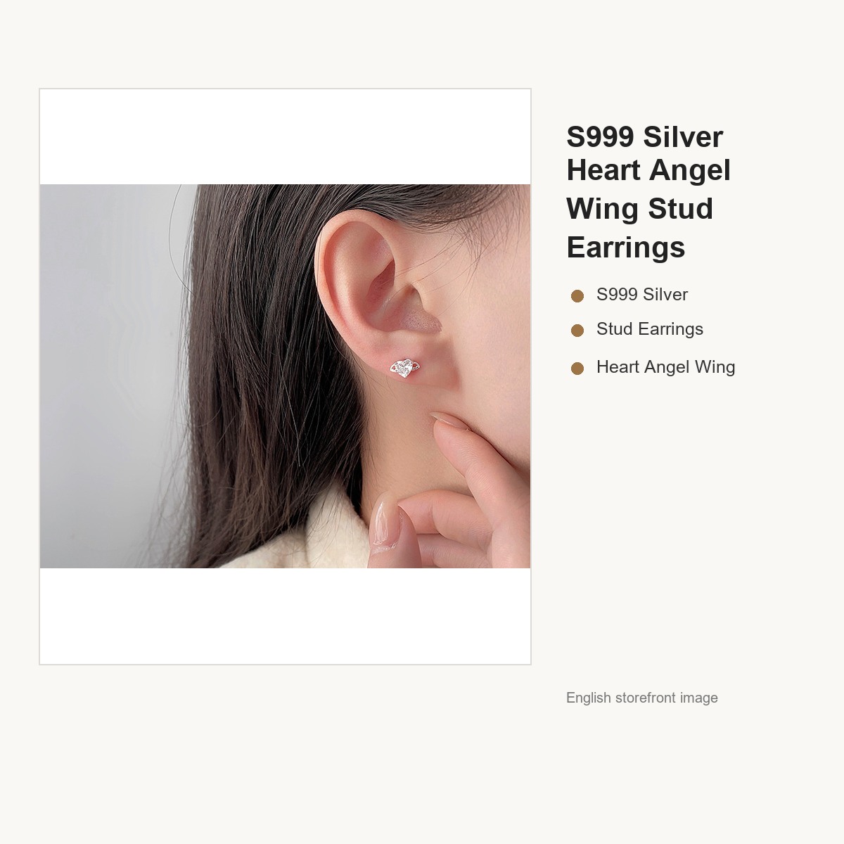 S999 Silver Heart Angel Wing Stud Earrings for Women gallery image 4