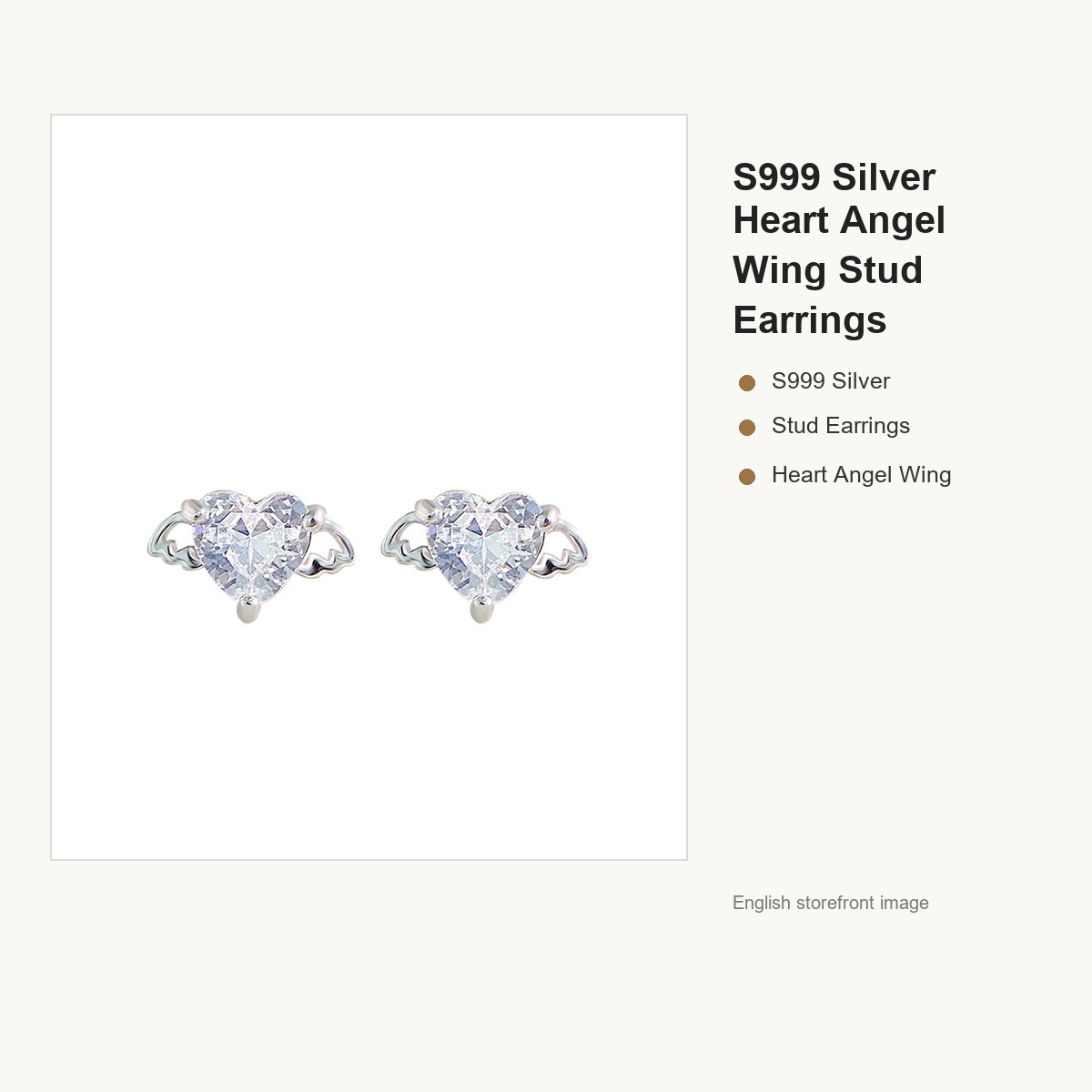 S999 Silver Heart Angel Wing Stud Earrings for Women gallery image 5