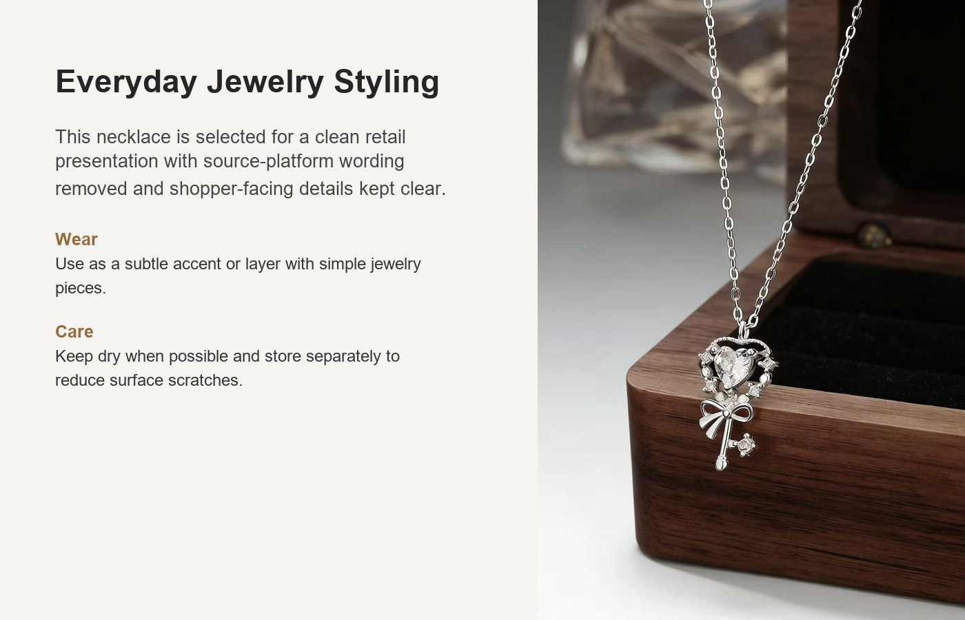 S999 Silver Heart Minimalist Collarbone Chain Cross Chain Necklace for Women detail image