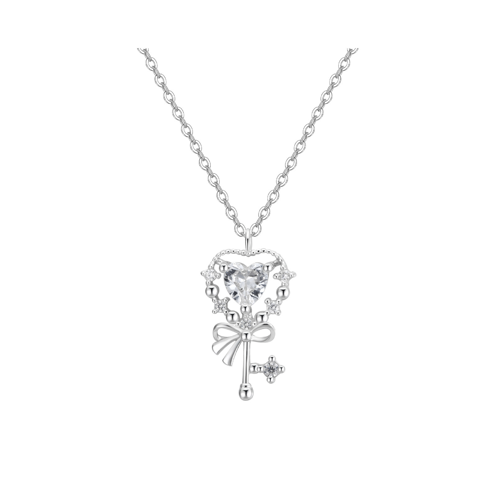 S999 Silver Heart Minimalist Collarbone Chain Cross Chain Necklace for Women main image 5
