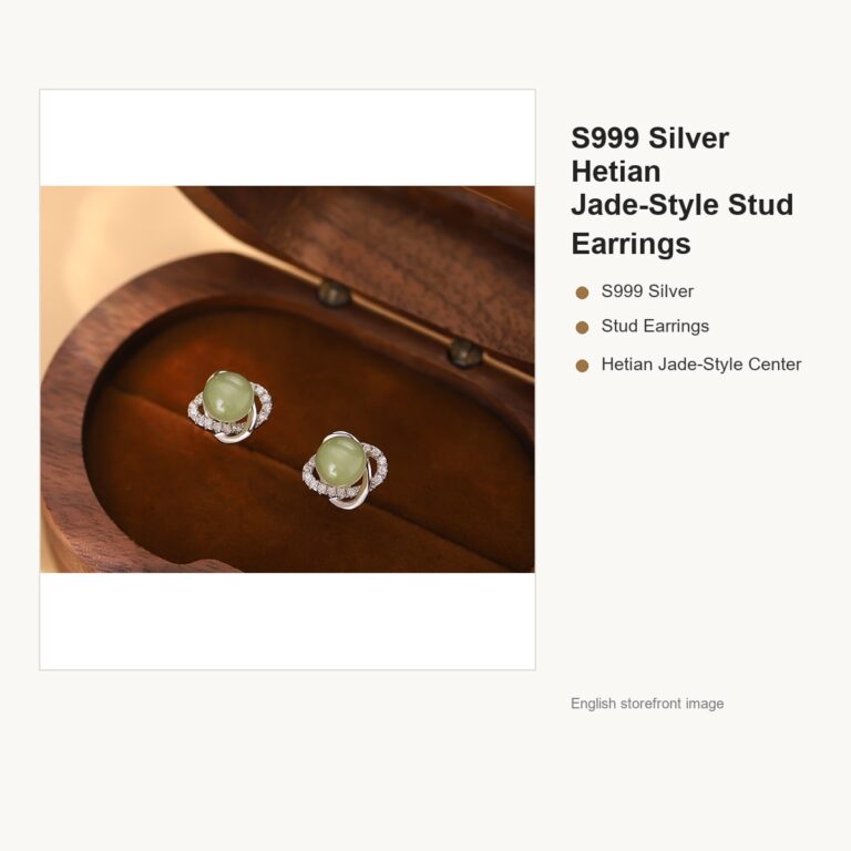 S999 Silver Hetian Jade-Style Stud Earrings for Women gallery image 1