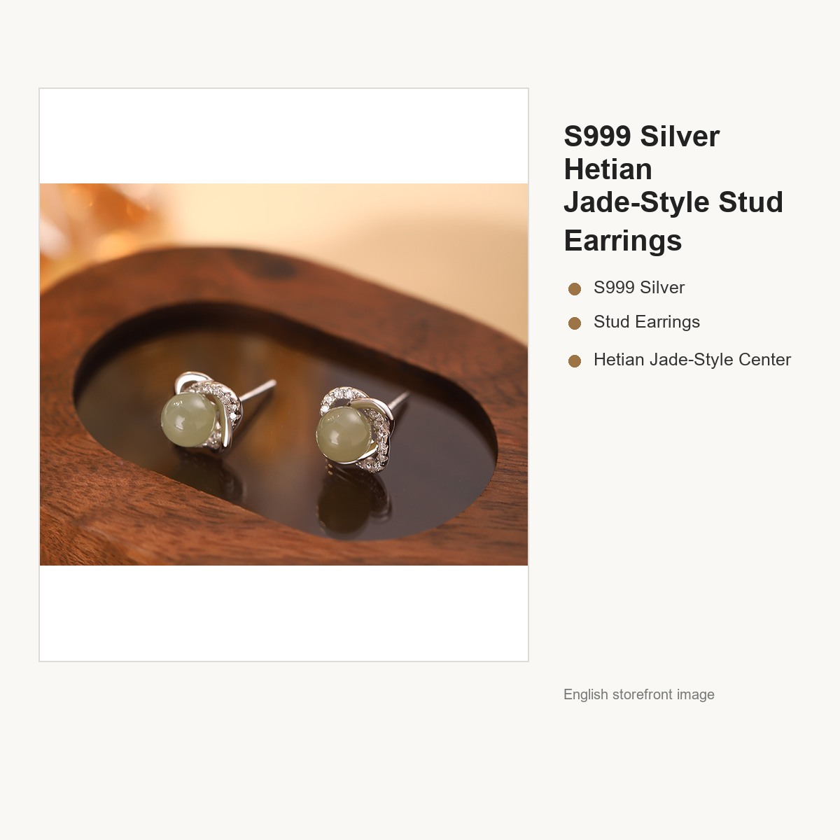 S999 Silver Hetian Jade-Style Stud Earrings for Women gallery image 2