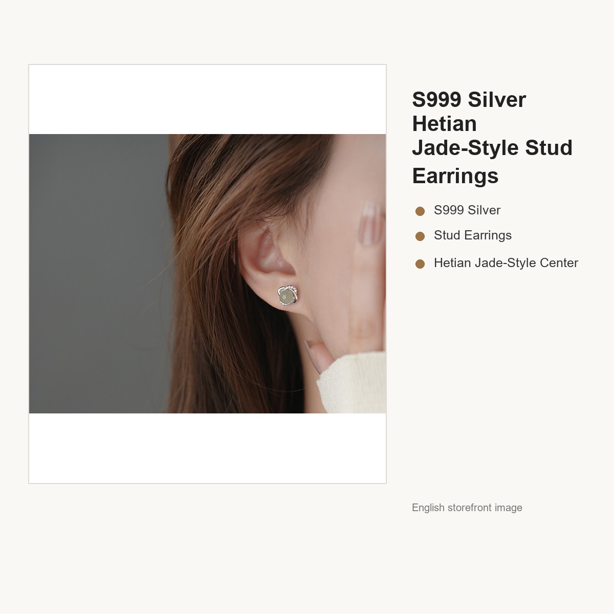S999 Silver Hetian Jade-Style Stud Earrings for Women gallery image 3