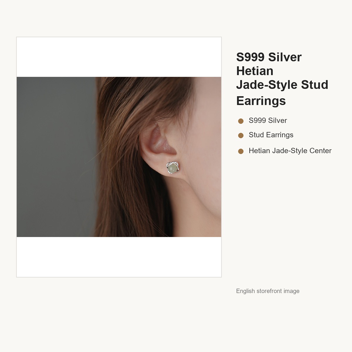 S999 Silver Hetian Jade-Style Stud Earrings for Women gallery image 4
