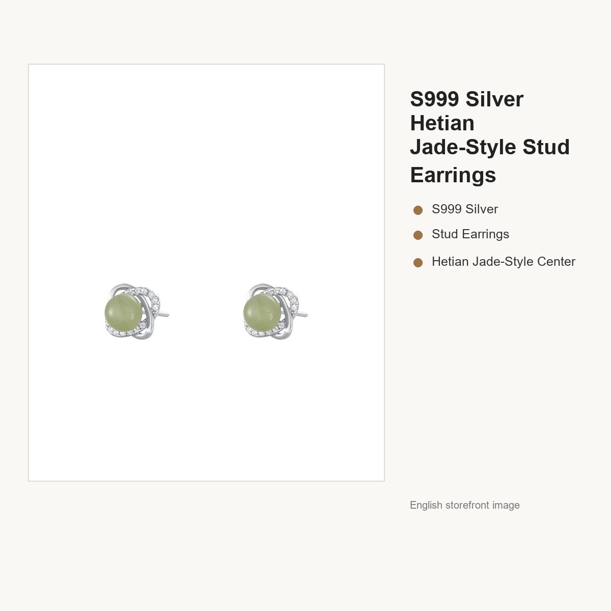 S999 Silver Hetian Jade-Style Stud Earrings for Women gallery image 5
