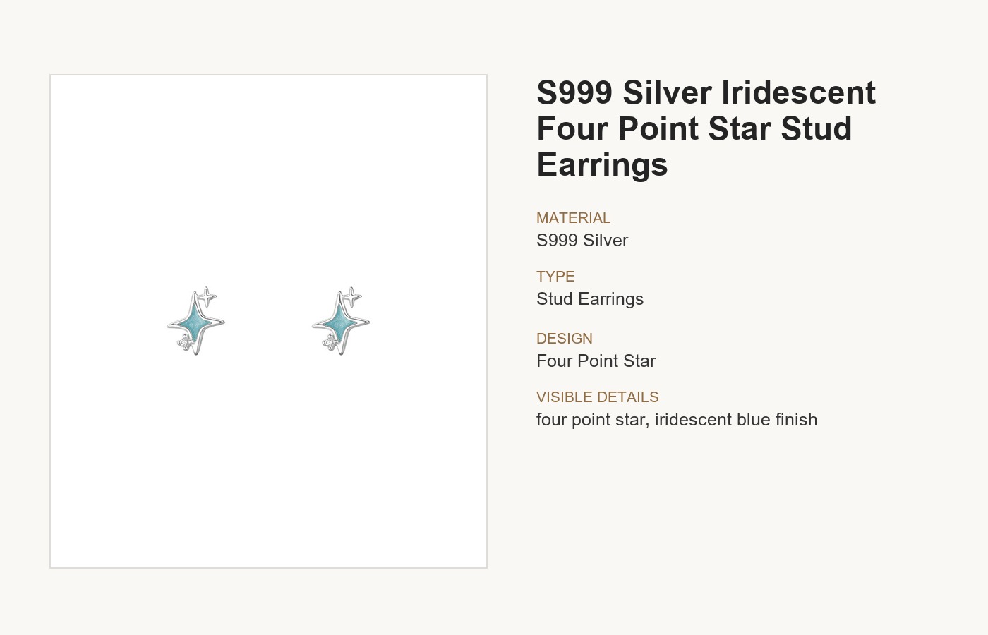 S999 Silver Iridescent Four Point Star Stud Earrings for Women detail image