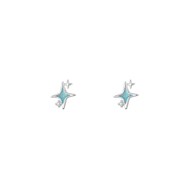 S999 Silver Iridescent Four Point Star Stud Earrings for Women main product image 5