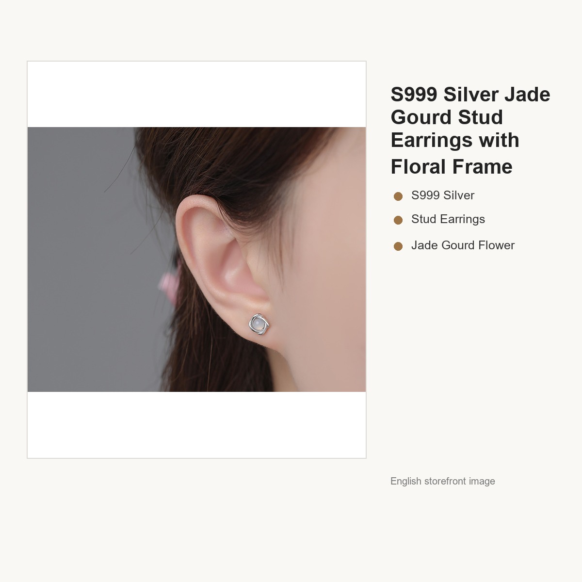 S999 Silver Jade Gourd Stud Earrings with Floral Frame gallery image 3