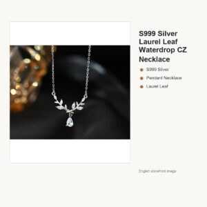S999 Silver Laurel Leaf Waterdrop CZ Necklace for Women gallery image 1