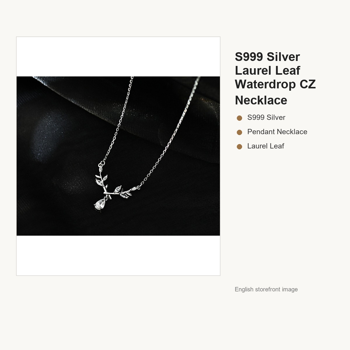 S999 Silver Laurel Leaf Waterdrop CZ Necklace for Women gallery image 2