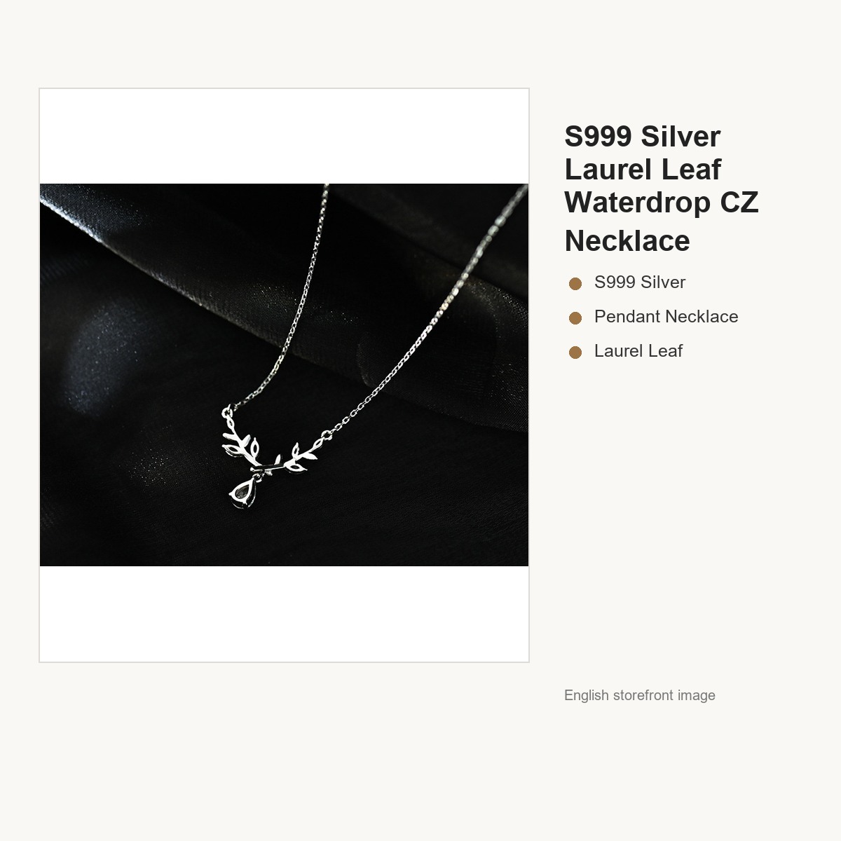 S999 Silver Laurel Leaf Waterdrop CZ Necklace for Women gallery image 3