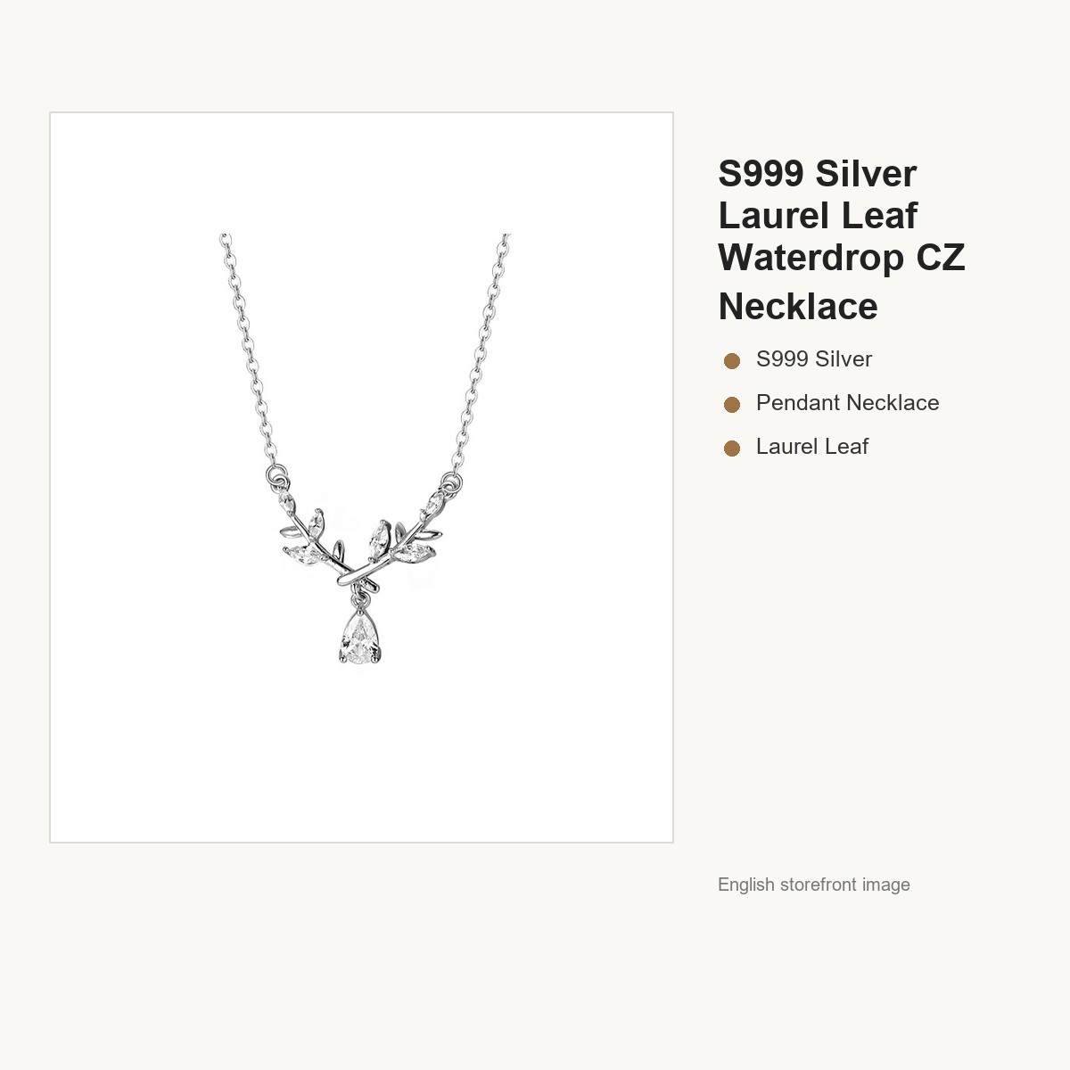 S999 Silver Laurel Leaf Waterdrop CZ Necklace for Women gallery image 5