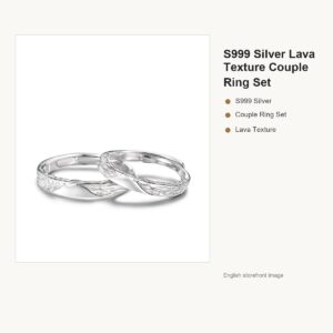S999 Silver Lava Texture Couple Ring Set for Women and Men gallery image 1