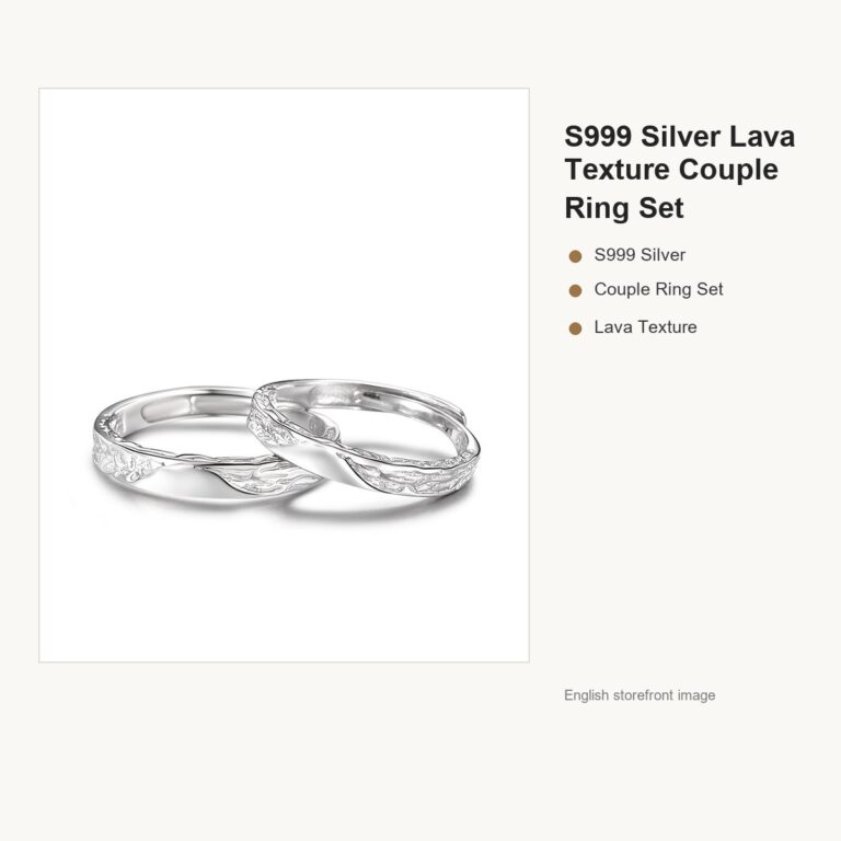 S999 Silver Lava Texture Couple Ring Set for Women and Men gallery image 1