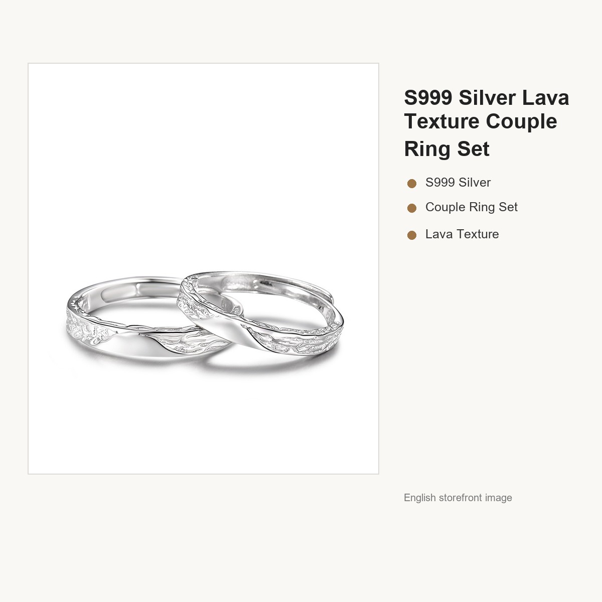 S999 Silver Lava Texture Couple Ring Set for Women and Men gallery image 1