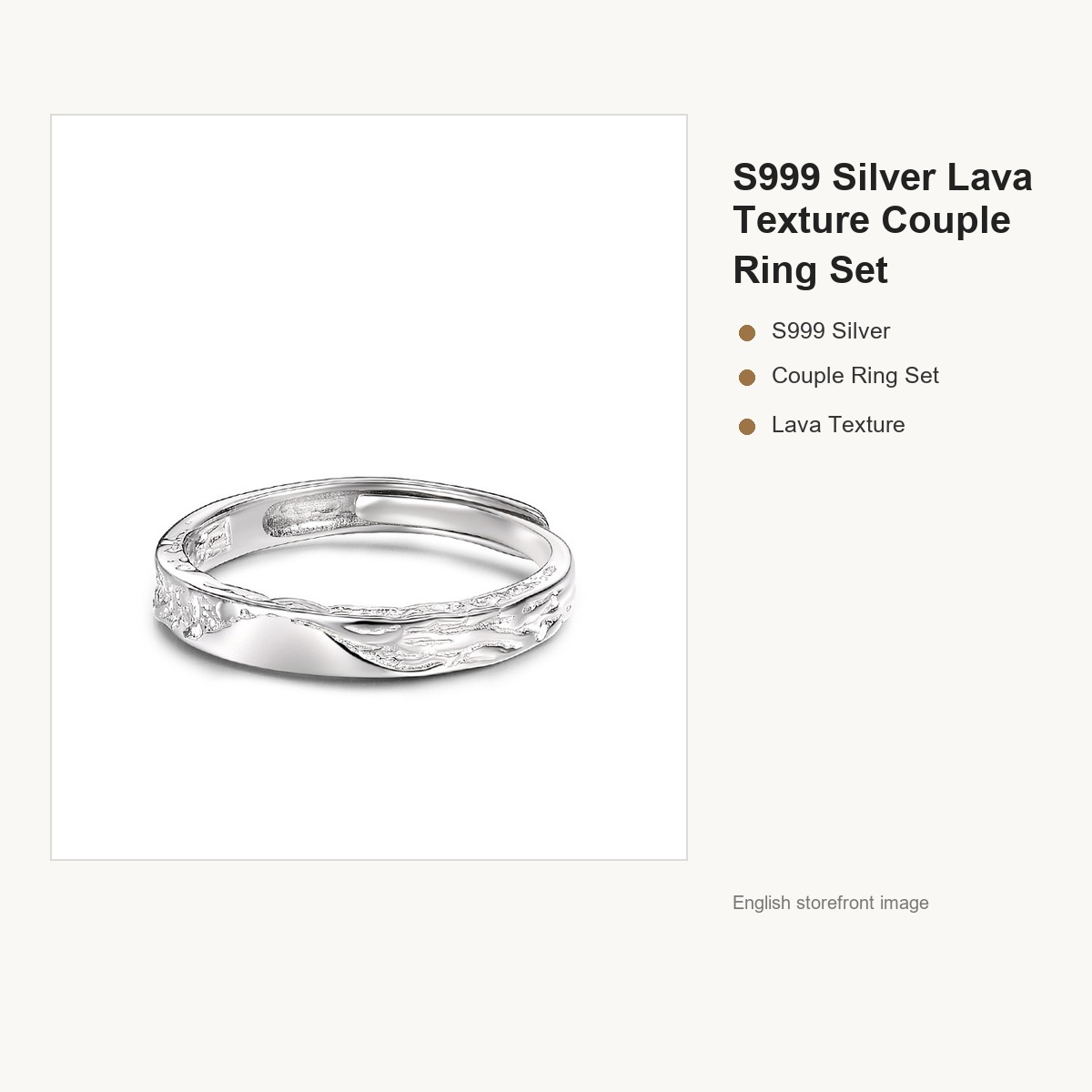 S999 Silver Lava Texture Couple Ring Set for Women and Men gallery image 2