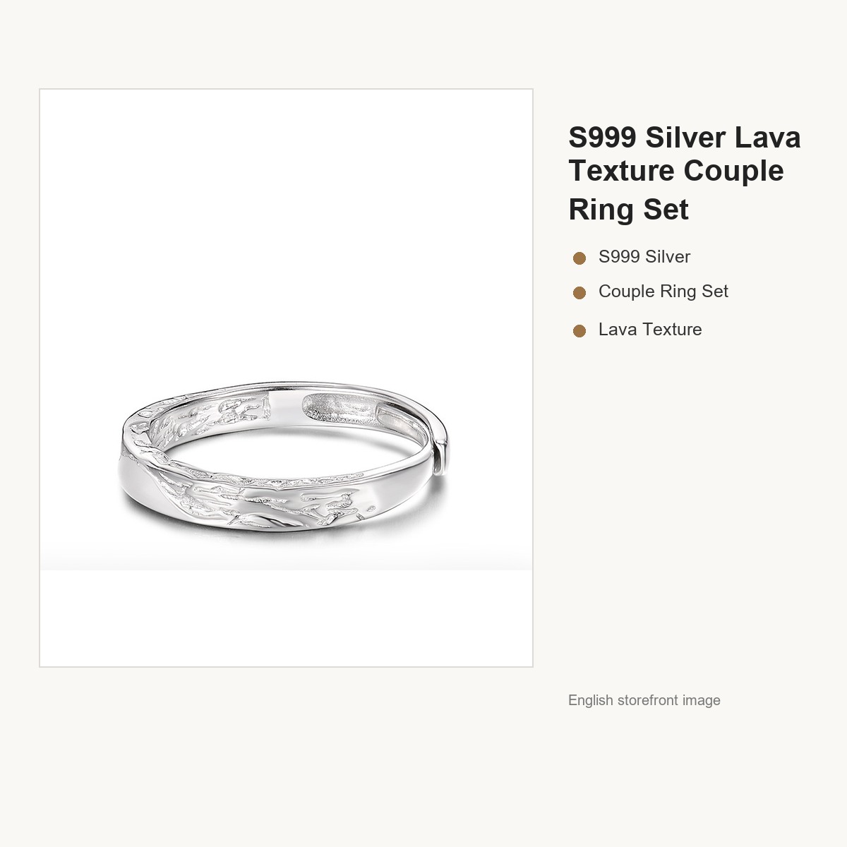 S999 Silver Lava Texture Couple Ring Set for Women and Men gallery image 3
